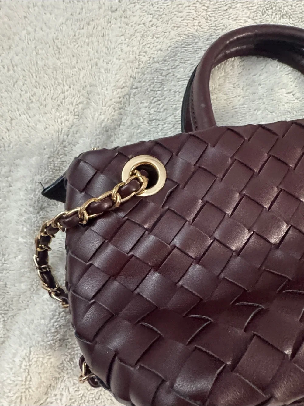 Woven Vegan Burgundy Top-Handle Bag